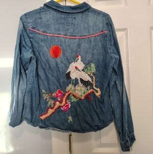 Holding Horses Denim shiry Crane Embroidery